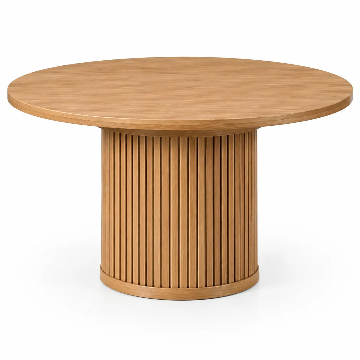 Table à manger ronde à pied central cannelé, beige